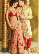HotRed Zardosi GottaWork Indian Bridal Lehenga Choli at Zikimo