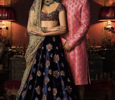 Blue38512 RawsilkVelvet BridalLehenga With Groom Sherwani at Zikimo 1 Blue38512 RawsilkVelvet BridalLehenga With Groom Sherwani at Zikimo