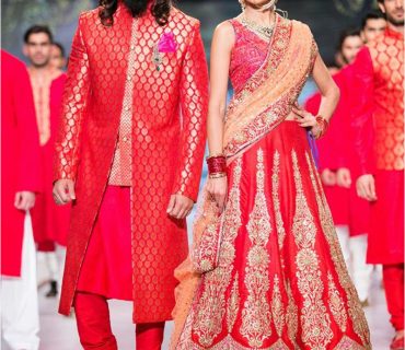 Pink38514 Rawsilk BrideLehenga With Groom Sherwani at Zikimo