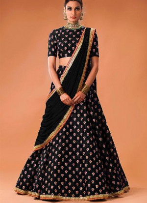 Black01 BhagalpiuriSIlk Indian WeddingParty Fusion Lehenga Choli at ZIkimo
