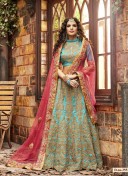 BluePink3551 Cotton Silk Indian WeddingParty Lehenga Choli at ZIkimo