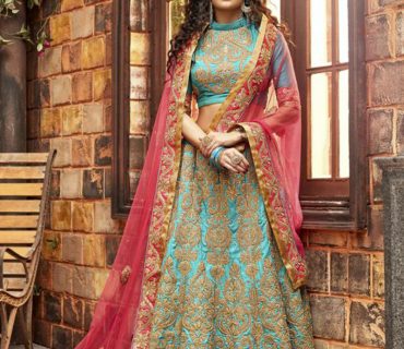 BluePink3551 Cotton Silk Indian WeddingParty Lehenga Choli at ZIkimo