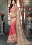 CoralPink4212 Georgette RawSilk 3D Embroidery IndianWedding Saree at ZIkimo