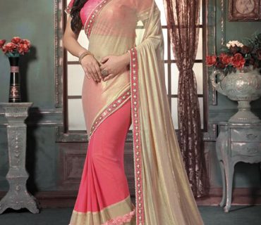CoralPink4212 Georgette RawSilk 3D Embroidery IndianWedding Saree at ZIkimo