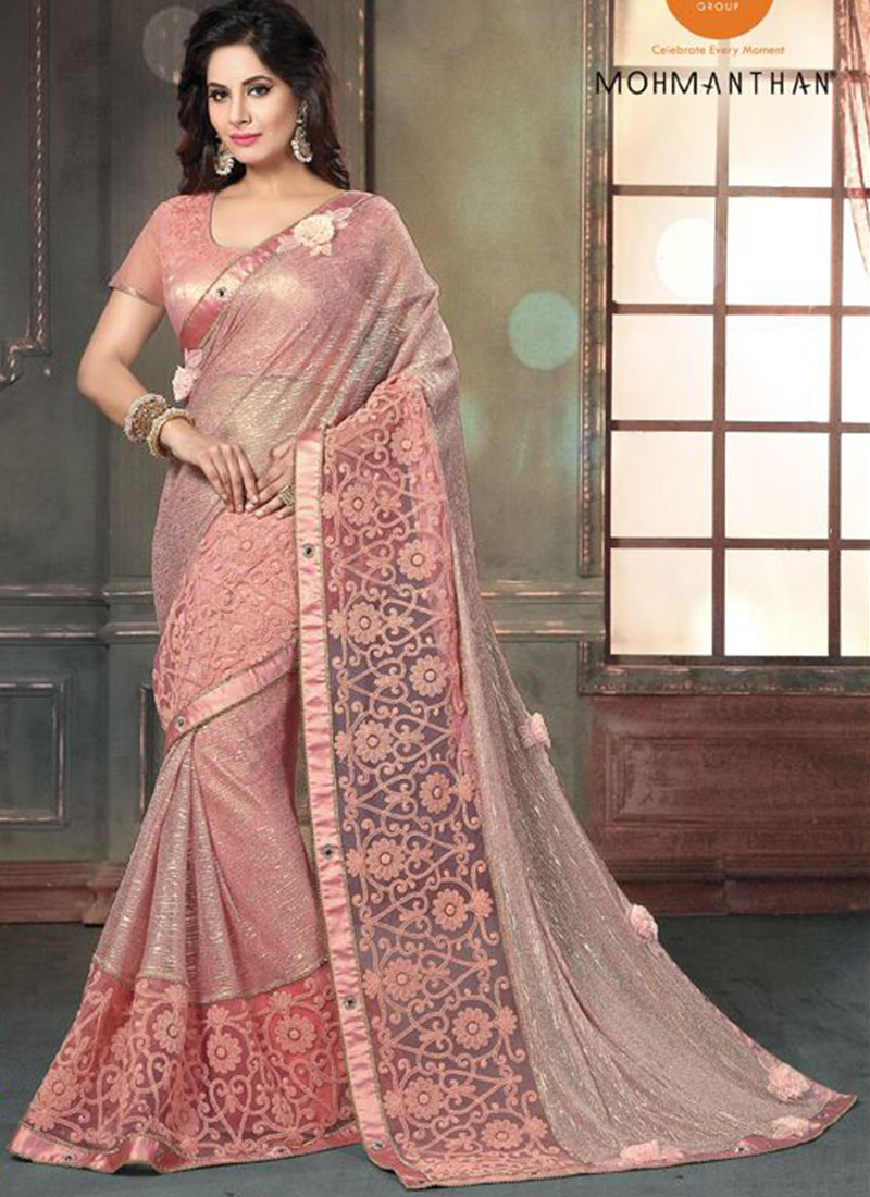 RosePink4214 KnitSilk 3D Embroidery IndianWedding Saree at ZIkimo 1 RosePink4214 KnitSilk 3D Embroidery IndianWedding Saree at ZIkimo