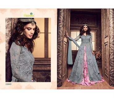GreyPink22001 Silk Digital Printed PartyWear Anarkali Suit at Zikimo