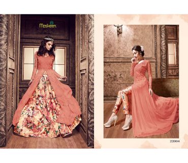 GajriPink22004 Silk Digital Printed PartyWear Anarkali Suit at Zikimo