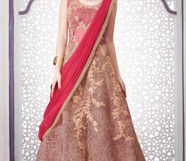 GajriPink503 Tissue Net Indian WeddingParty Fusion Lehenga Choli at ZIkimo