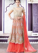PeachBiege506 Net Indian WeddingParty Fusion Lehenga Choli at ZIkimo