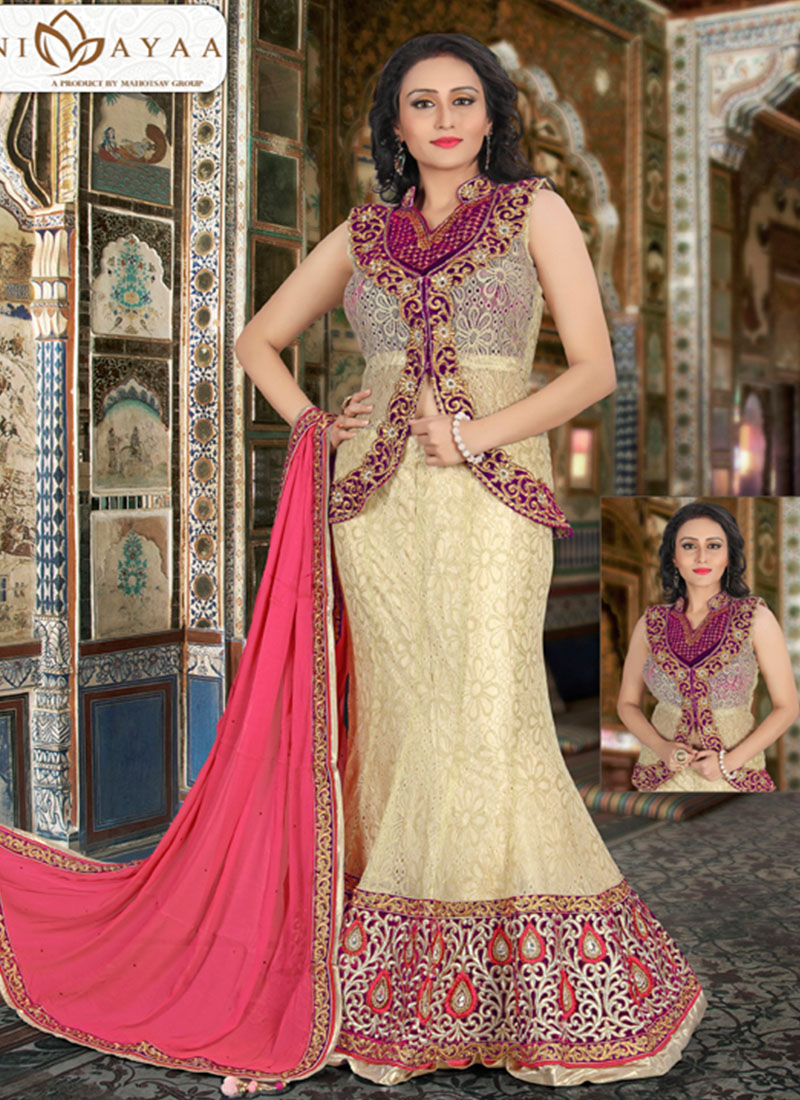 CreamPurple520 Net Velvet Indian WeddingParty Fusion Lehenga Choli at ZIkimo 1 CreamPurple520 Net Velvet Indian WeddingParty Fusion Lehenga Choli at ZIkimo