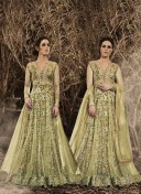 LightOlive Color3041 Net WeddingParty FloorLength AnarkaliSuit at Zikimo