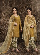 Mustard3042 Net Chikankar WeddingParty Patiala Suit at ZIkimo