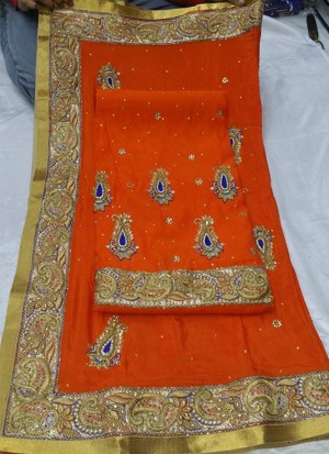 Orange CharlieSIlk All Over Punjabi Salwar Kameez With chiffon duppta at Zikimo