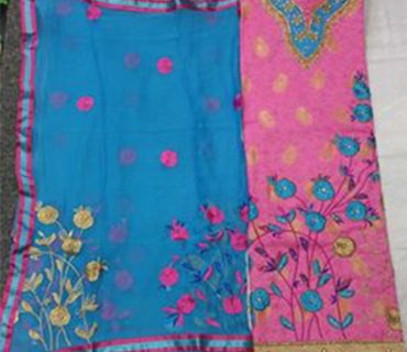 PinkBlue JamCottonSIlk All Over Punjabi Salwar Kameez With chiffon duppta at Zikimo