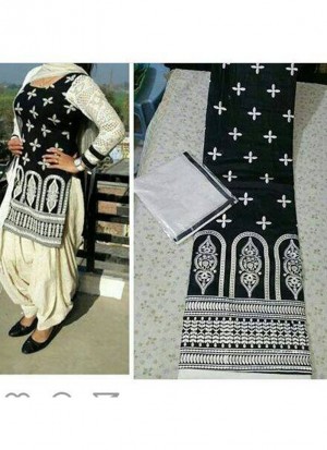 BlackCream Jam Cotton Punjabi Salwar Kameez With chiffon duppta at Zikimo