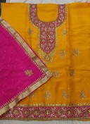 MustradPink Dupion All Over Punjabi Salwar Kameez With chiffon duppta at Zikimo