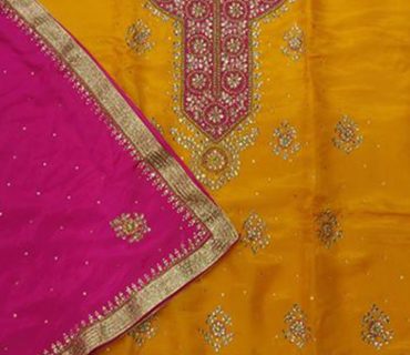 MustradPink Dupion All Over Punjabi Salwar Kameez With chiffon duppta at Zikimo