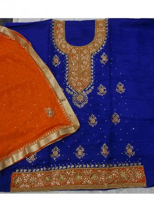 BlueOrange Dupion All Over Punjabi Salwar Kameez With chiffon duppta at Zikimo