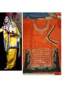 BlackOrange All Over Dupion Embroidery Punjabi Salwar Kameez With chiffon duppta at Zikimo