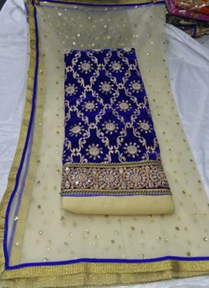 NavBlueCream Velvet Siyoni Punjabi Salwar Kameez With Net Duppta at Zikimo