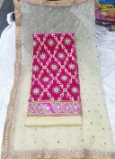 MagentaCream Velvet Siyoni Punjabi Salwar Kameez With Net Duppta at Zikimo