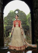 BlueBiege2906 Silk Net WeddingParty Lehenga Choli at ZIkimo