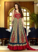 MaroonGreen Shenoa9018 GeorgetteNet WeddingParty FloorLength Anarkali Suit at ZIkimo
