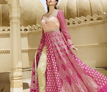 Pink Shenoa9022 GeorgetteNet WeddingParty Layered Anarkali Suit at ZIkimo
