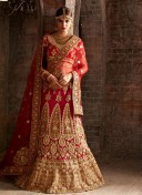 MagentaRed1112 Fancy Fabric Golden Embroidery Work Indian Bridal Lehenga Choli at ZIkimo