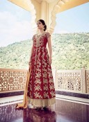 BiegeMaroon16001 Georeette Net Embroidery PartyWear Lehenga Choli at Zikimo