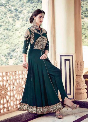 DarkGreen16003 Georgette Embroidery Anarkali Suit At Zikimo