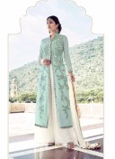 WhiteBlue16007 Georgette Embroidery Anarkali Plazo Suit At Zikimo
