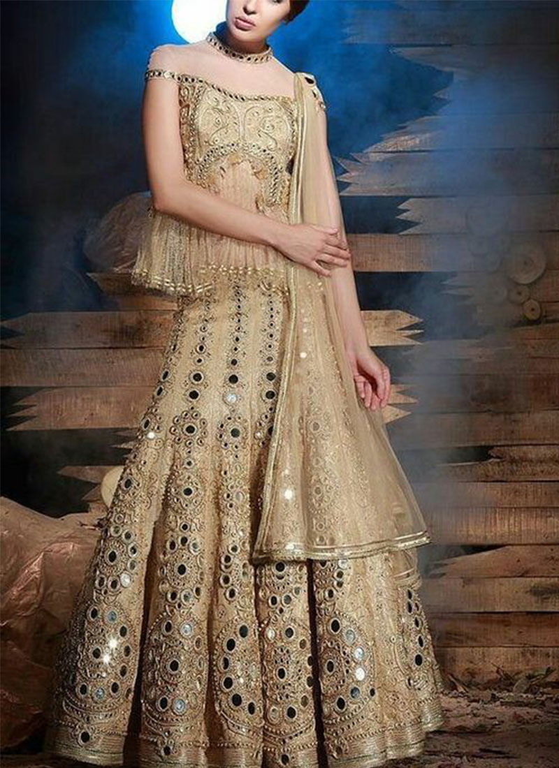 mirror work bridal lehenga