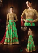 GreenBiege8056 TwoTone RawSilk Embroidery Anarkali Suit At Zikimo