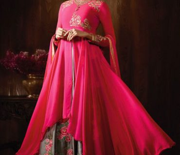PinkGrey8061 GeoregetteSatin Embroidery PartyWear FloorLength AnarkaliSuit At Zikimo