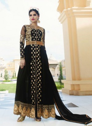 Black10703 Georgette Embroidery PartyWear Anarkali PantsPlazo Suit at Zikimo