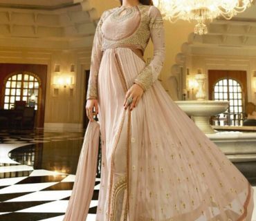 TanPink10705 Georgette Embroidery PartyWear Anarkali PantsPlazo Suit at Zikimo