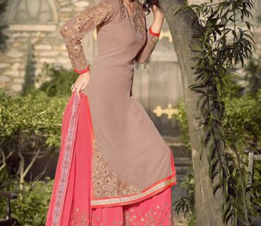 GreyPink32002 Georgette Embroidery PartyWear Anarkali Plazo Suit at Zikimo