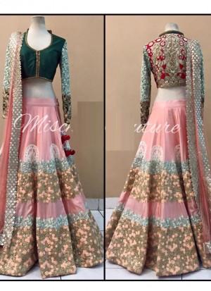 BabyPink04 RawSilk PartyWear Lehenga Choli at Zikimo