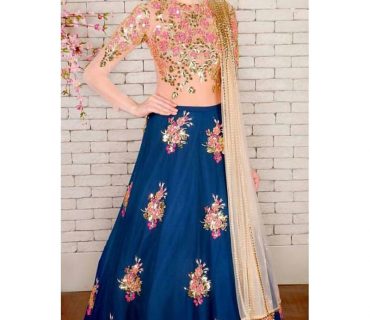 BluePink31 TafetaSIlk Net PartyWear Lehenga Choli at Zikimo