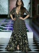 Black32 Satinsilk PartyWear Indo Western Anarkali Suit at Zikimo