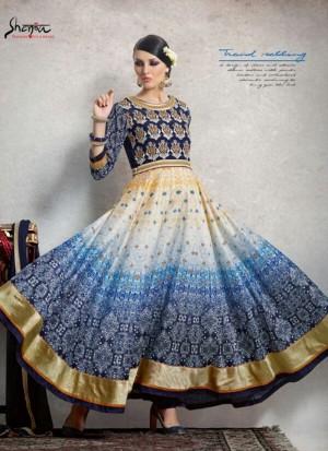 BlueCream1082 SilkGeorgette PartyWear Anarkali Suit at Zikimo