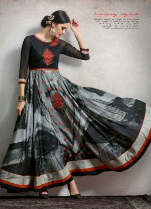 BlackGrey1086 SilkGeorgette PartyWear Anarkali Suit at Zikimo