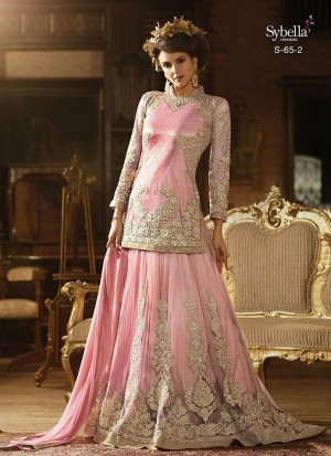 BabyPink Sybella65 Net WeddingPartyWear LehengaCholi at Zikimo