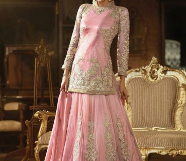 BabyPink Sybella65 Net WeddingPartyWear LehengaCholi at Zikimo