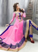 PinNavyBlue Net Embroidery PartyWear Designer Anarkali Pants Suit at Zikimo