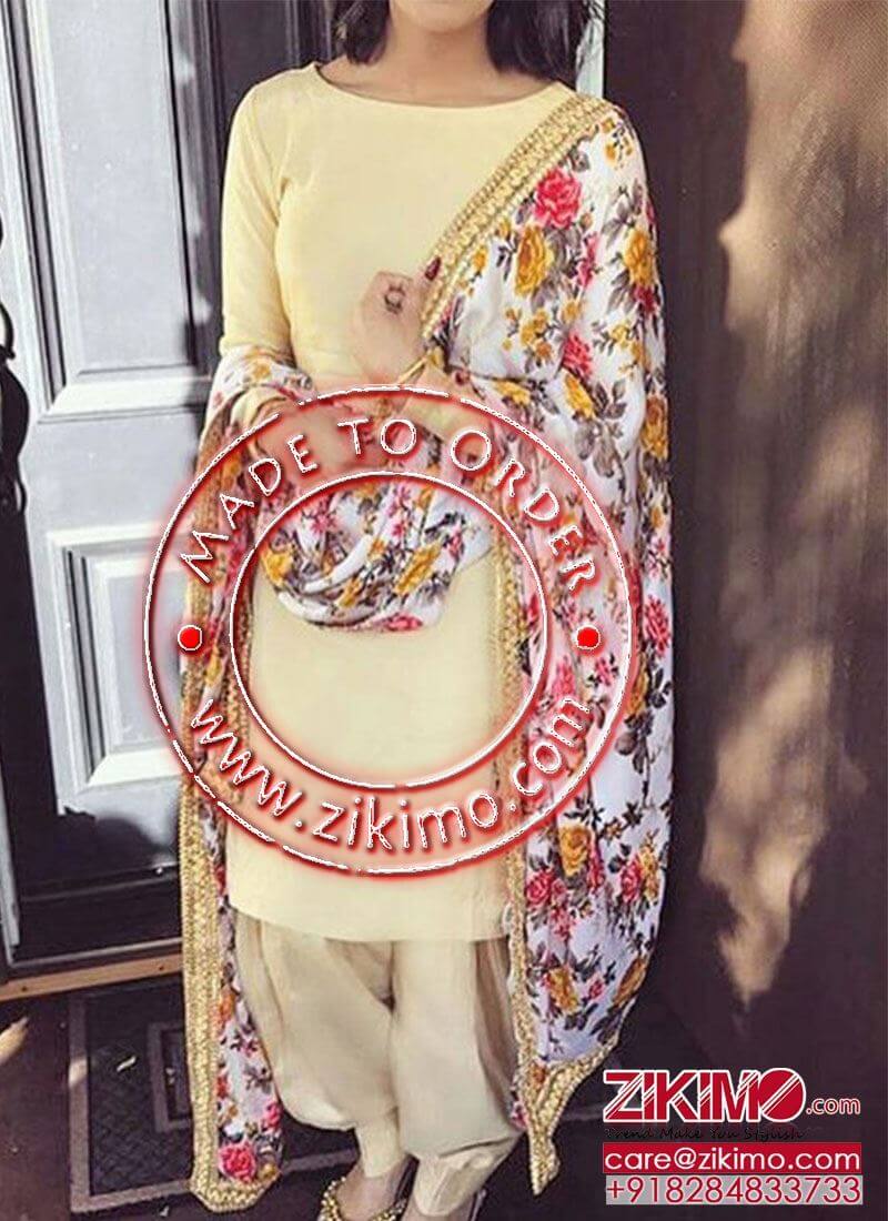 plain salwar suit with printed dupatta