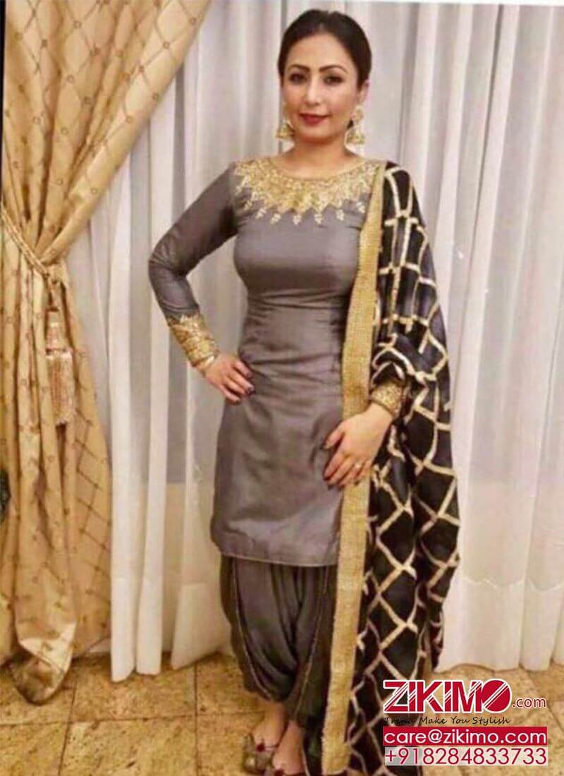 pants cigarette Grey Punjabi Salwar With DupionSilk Heavywork Kameez Black pants cigarette Grey Punjabi Salwar With DupionSilk Heavywork Kameez Black